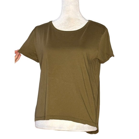 Zara Jersey Knit High Low T-Shirt Short Sleeve Olive Green S - Picture 2 of 5